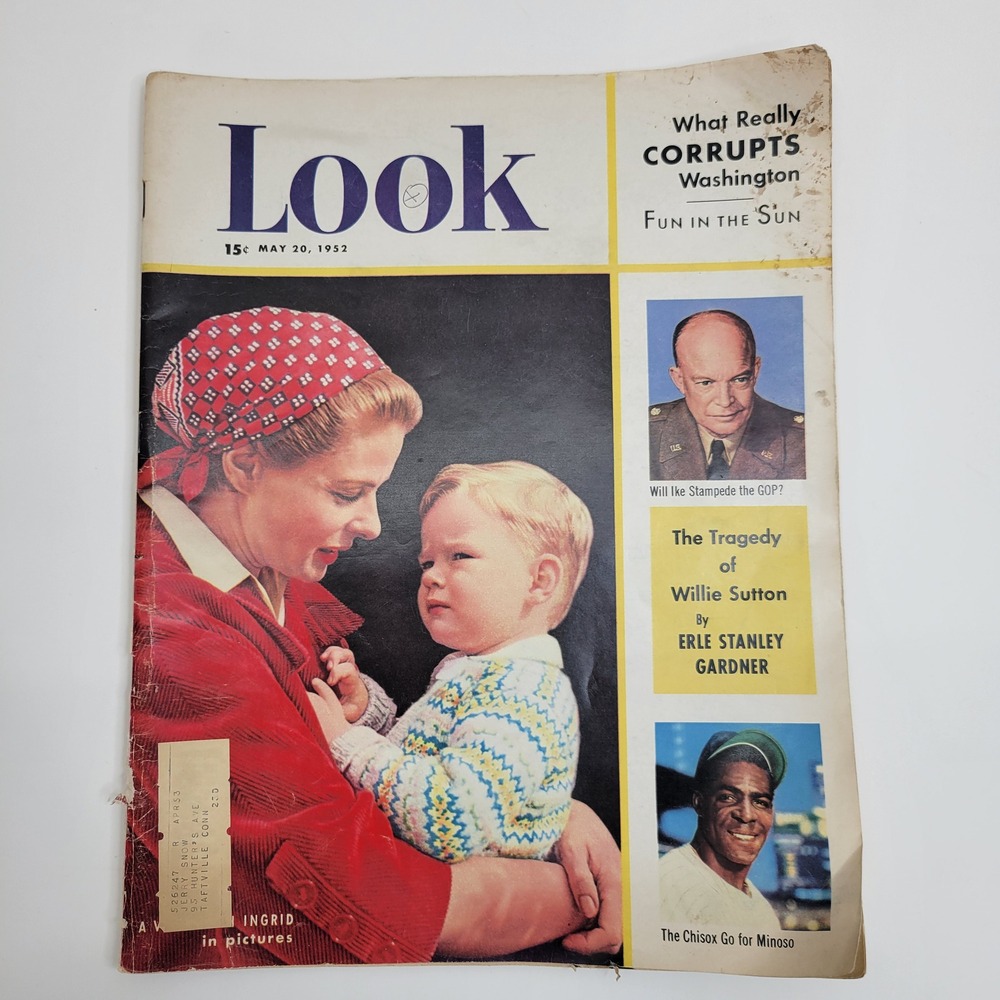 Vintage Look Magazine May 20 1952 Ingrid Bergman Eisenhower Minnie Minoso Camel